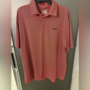 Under Armour Men's Red/gray Striped Polo Golf Shirt Sz  2XL